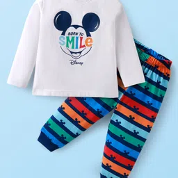 Babyhug Disney Single Jersey Knit Full Sleeves Night Suit with Mickey Mouse Graphics - Blue & White-picture-29