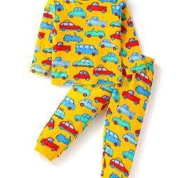 Babyhug Cotton Knit Full Sleeves Night Suit With Vehicles Print - White-image-61