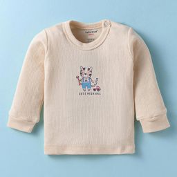CUCUMBER Cotton Knit Full Sleeves Bear Printed Thermal Vest - Beige-image-12