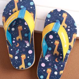 Cute Walk by Babyhug Slip on Flip Flops with Giraffe Print & Space Theme - Navy Blue-picture-24