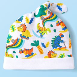 Babyhug 100% Cotton Interlock Knit Cap With Dino Print - White-picture-21