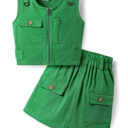 OLLINGTON ST. Cotton Twill Co-ords Set Sleeveless Solid Color Top & Skirt - Green-picture-24
