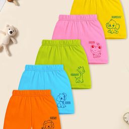 Trampoline Cotton Blend Pack Of 5 Baby Animals Printed Shorts - Multi Colour-image-58