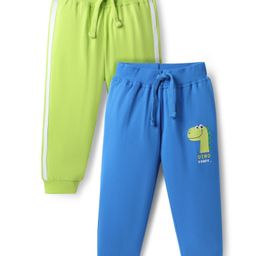 Babyhug Single Jersey Knit Lounge Pant Wit Dino Print & Tape Detailing Pack Of 2 - Blue & Light Green-image-84
