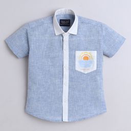 Polka Tots Cotton Woven Half Sleeves Summer Times Text Printed Shirt - Blue-image-20