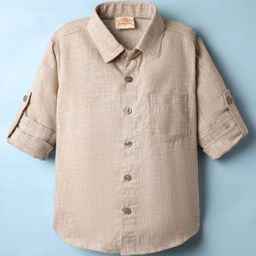 Rikidoos Cotton Woven Full Sleeves Solid Shirt - Beige-picture-2