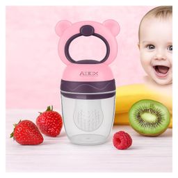 AEREX Silicone Food Pacifier with Handle Soft Baby Bear Shaped Fruit Nibbler Chewing Nibbler for Babies Baby Fruit Teether for Newborn Babies (Purple)-image-66