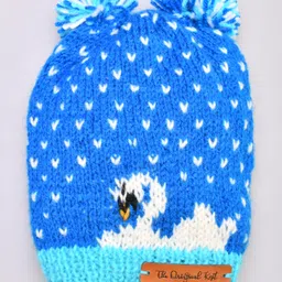 The Original Knit Knit Swan Designed Pom Pom Embellished Cap - Blue & White - Diameter 30 cm-picture-33