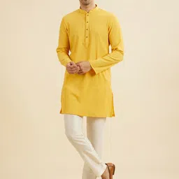 Manyavar Woven Design Mandarin Collar Straight Raw Silk Kurta-20