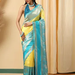 INDIOTSAV Women Woven Design Silk Blend Banarasi Saree-image-99