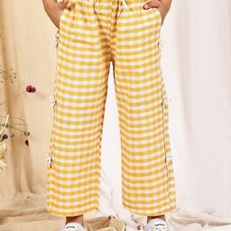 NEUDIS Girls Checked Mid-Rise Cotton Trousers-image-54