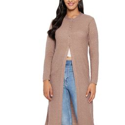 CLAPTON Self Design Round Neck Woollen Longline Cardigan-15