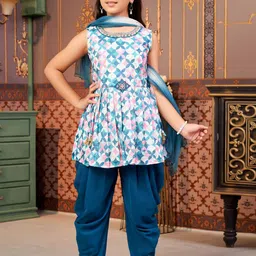 Sangria Girls Printed A-Line Kurta & Dhoti Pants With Net Dupatta-picture-23