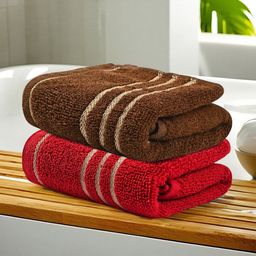 Aura Red & Brown 2 Pieces Cotton 350 GSM Bath Towels-image-90