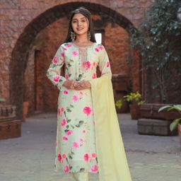 CHANDALIYO Women Embroidered Regular Kurta with Churidar & With Dupatta-33