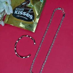 NVR Men's Silver-Plated Stainless Steel Chain and Cuff Bracelet with Chocolate-19