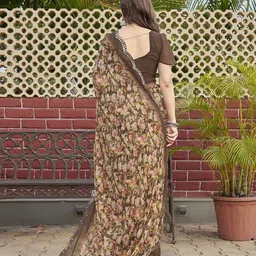 Nirmohi Fashion Floral Printed Mirror Work Pure Georgette Saree image 2