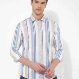 Numero Uno White Cotton Slim Fit Striped Shirt-image-62