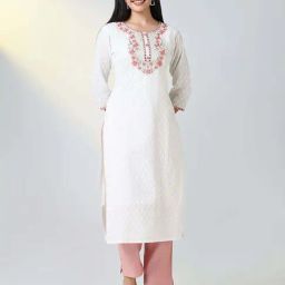 Showoff White Cotton Regular Fit Embroidered Kurtas-picture-32