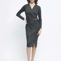 MADAME BOTTLE GREEN Self Dress-picture-2