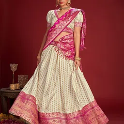 KALINI Embroidered Thread Work Semi-Stitched Lehenga & Unstitched Blouse With Dupatta-picture-15