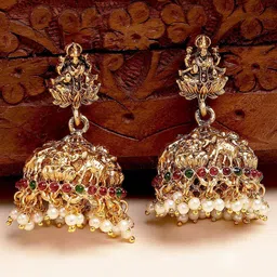KARATCART Gold Plated Artificial Stones Dome Shaped Temple Jhumkas-49