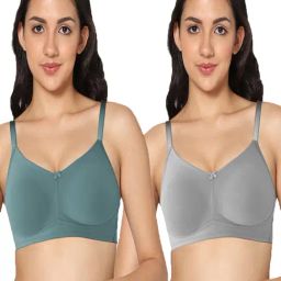 IN CARE Grey & Olive Non-Wired Full Coverage T-Shirt Bra - Pack of 2-picture-25