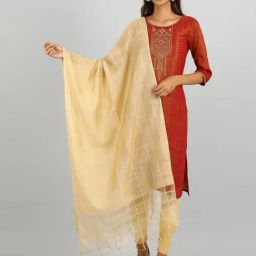 Aurelia Golden Self Design Dupatta-image-2