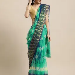 Geroo Jaipur Blue & Green Printed Saree With Unstitched Blouse-image-58