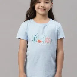Mode By Red Tape Kids Sky Blue Cotton Printed T-Shirt-image-93