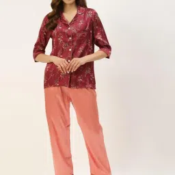 Sweet Dreams Maroon Floral Print Pajama Set-picture-25