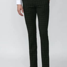 V Dot Olive Skinny Fit Checks Trousers-image-74