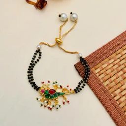Abdesigns Ethnic Gold-Plated Parrot Pachi Kundan Mangalsutra Bracelet (Pink & Green)-27
