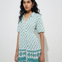 Bombay Paisley by Westside Teal Ikat Design Shirt Dress-picture-36