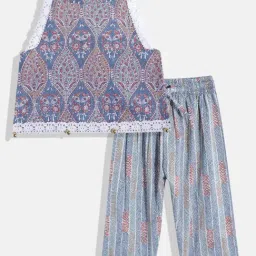 READIPRINT FASHIONS Kids Blue & White Floral Print Kurta With Sharara-image-64