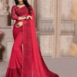 Satrani Red Printed Saree With Unstitched Blouse-image-82
