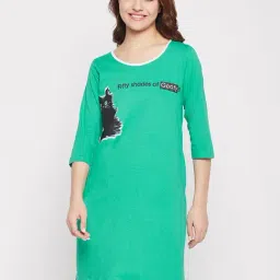 Clovia Green Printed Night Dress-image-67