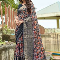 Saree Mall Blue Cotton Printed Saree With Unstitched Blouse-image-101