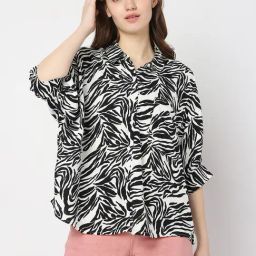 Vero Moda White & Black Viscose Printed Shirt-picture-37