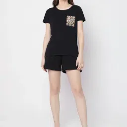 Vero Moda Intimates Black Color-Block T-Shirt With Shorts-image-19