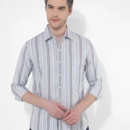 Numero Uno Grey Cotton Slim Fit Striped Shirt-picture-31