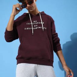 Difference of Opinion Maroon Loose Fit Printed Hooded Sweatshirt-34
