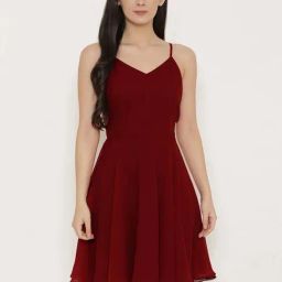 Mabish Maroon A-Line Dress-image-56