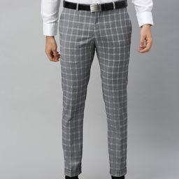 Blackberrys Men Grey & White Narrow Checked Formal Trousers-image-68