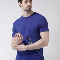 Friskers Blue Cotton Slim Fit Printed T-Shirt-image-84