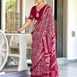 Anouk Ethnic Motifs Pure Cotton Block Print Saree-image-65