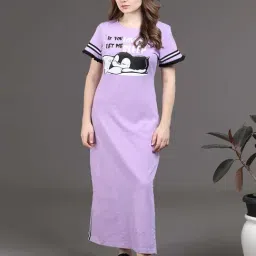 Slumber Jill Purple Printed Night Dress-image-17