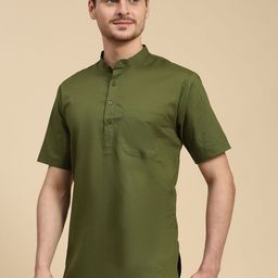 SKAVIJ Mandarin Collar Cotton Short Straight Kurta-image-32