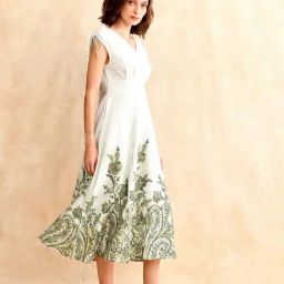RAREISM Green Cotton Printed Sleeveless Dress-image-40