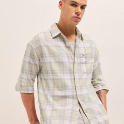 THE BEAR HOUSE Men Checked Spread Collar Casual Cotton Shirt-picture-38